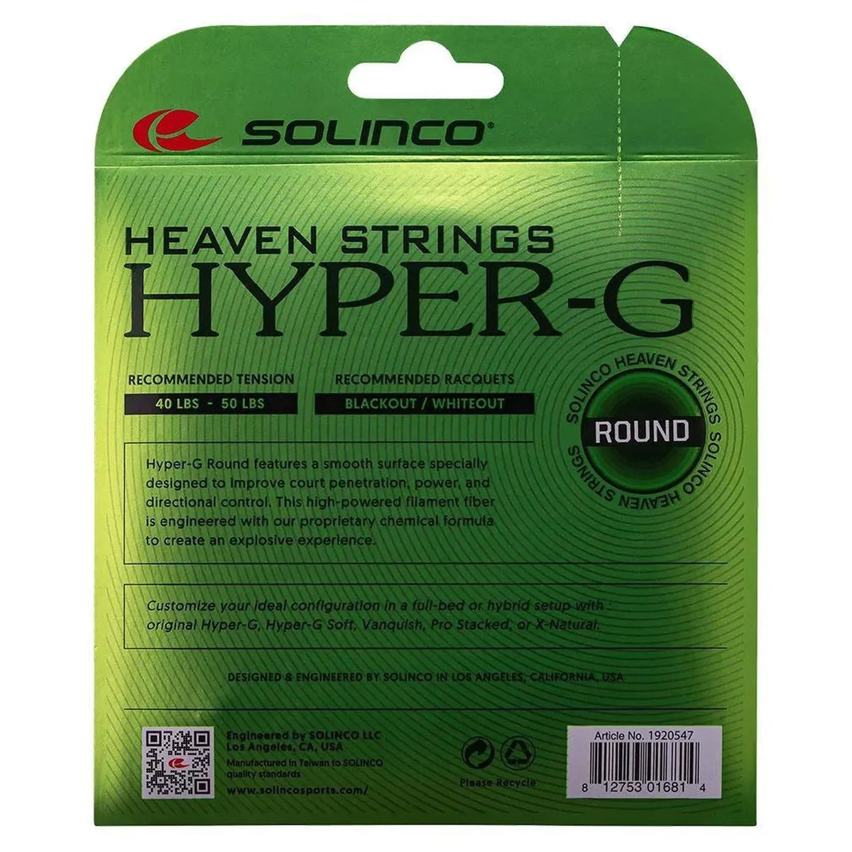 Hyper-G Round Tennis String Hybrid Set - Kings Dr