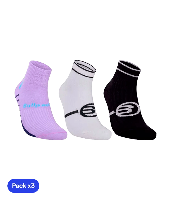 Socks Bullpadel BP2402 Mujer Blanco/Negro/Morado 2025 (Pack x3) - Kings Dr