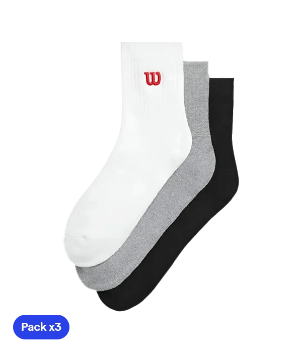 Socks Wilson Quarter Top Bright White/Black/Grey (Pack x3) 2025 - Kings Dr